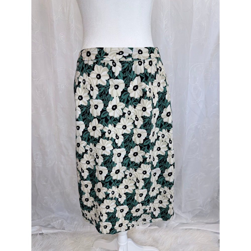 Who What Wear Floral Midi Skirt Green Cream Black A-Line Size 2
